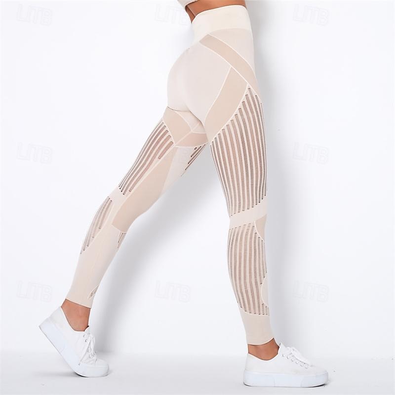 Women's Yoga Pants Yoga Leggings Mesh Patchwork High Waist Yoga Gym Workout Pilates Tights Color Block Dark Grey Black Army Green Spandex Sports Activewear Stretchy Slim 2025 - $25.99 –P14