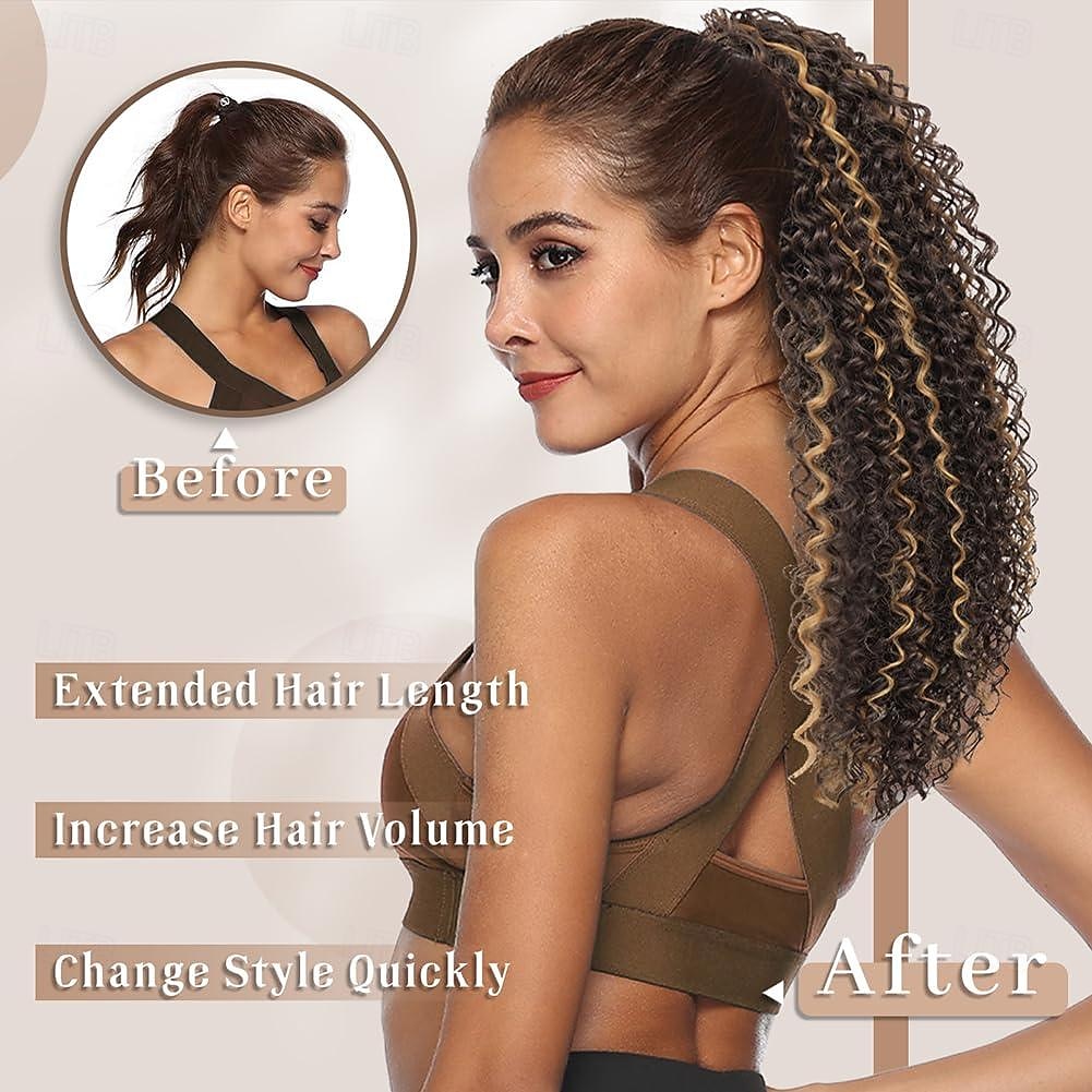 Extensão de rabo de cavalo Extensões de cabelo de rabo de cavalo com cordão de 10 polegadas para mulheres naturais preto curto rabo de cavalo encaracolado peruca falsa uso diário em festas de 2025 por $11.99 -P3