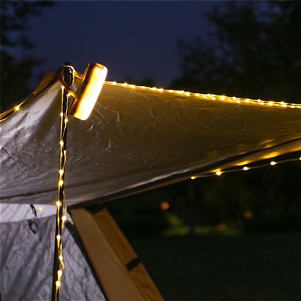 Chowane łańcuchy świetlne Solar Camping String Lights Zewnętrzne oświetlenie namiotu USB akumulator 33 stopy/10 m 100 diod LED do pieszych wędrówek na kempingu 2025 - $49.99 –P1