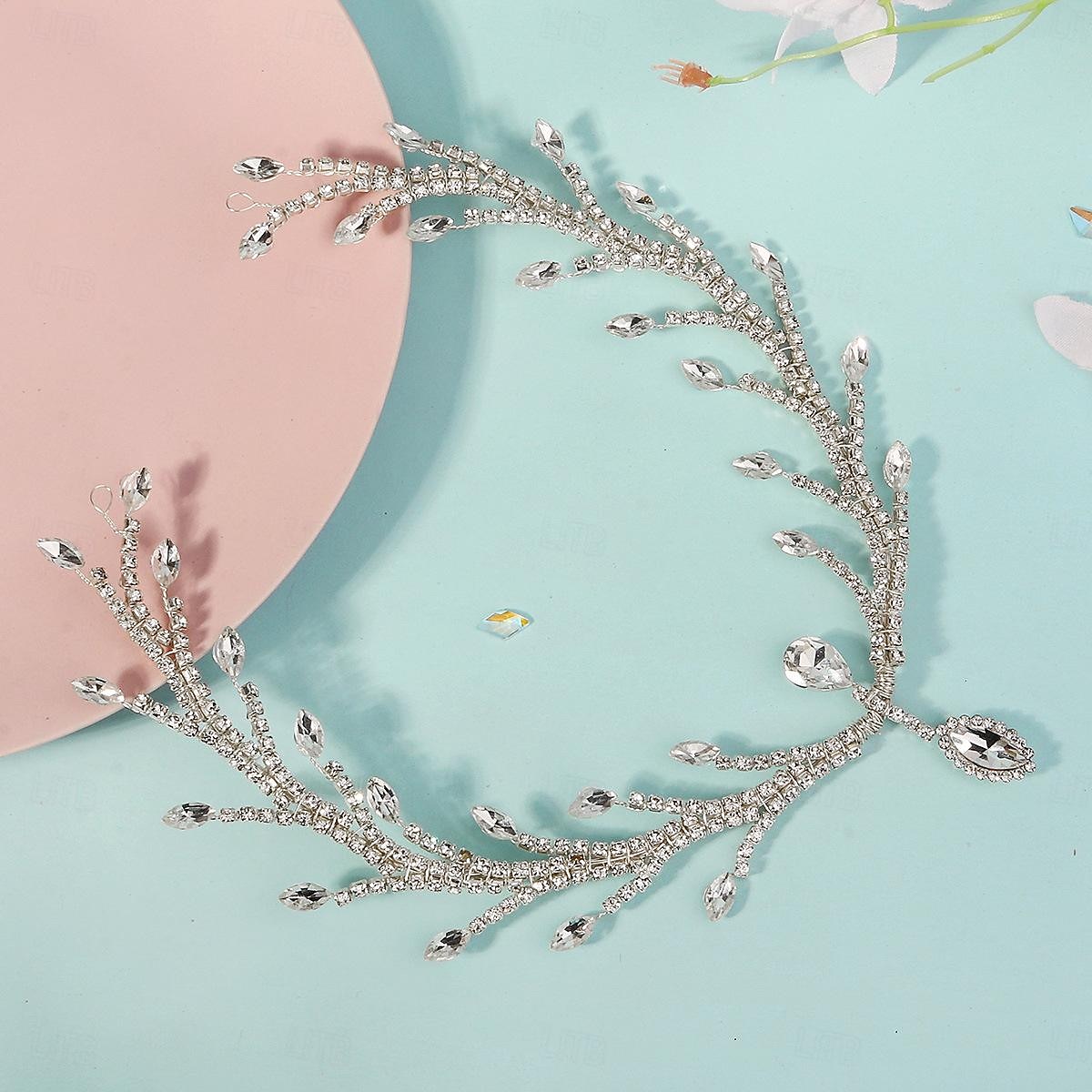 Crown Tiaras Κεφαλές Τεμάχια Κεφαλής Στρας Κράμα Γάμου κοκτέιλ Πολυτέλεια Ρετρό Με Τεχνητό διαμάντι Κρυστάλλινη λεπτομέρεια Ακουστικό Καπέλα 2026 - $37.99 –P2