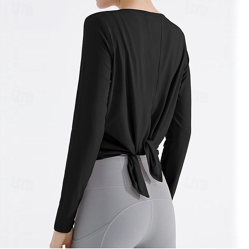 Women's Crew Neck Yoga Top Split Solid Color Black White Yoga Fitness Running Tee Tshirt Top Long Sleeve Sport Activewear Breathable Quick Dry Lightweight Stretchy Loose Fit 2025 - $27.99 –P6