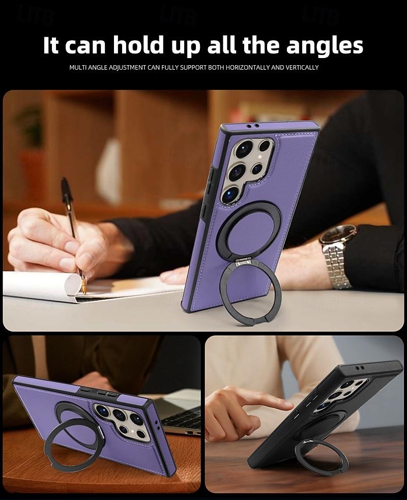 Phone Case For Samsung Galaxy S25 S24 S23 Ultra Plus S22 Plus  Ultra Back Cover with Stand Holder Support Wireless Charging Shockproof Retro TPU PC PU Leather 2025 - $16.99 –P5