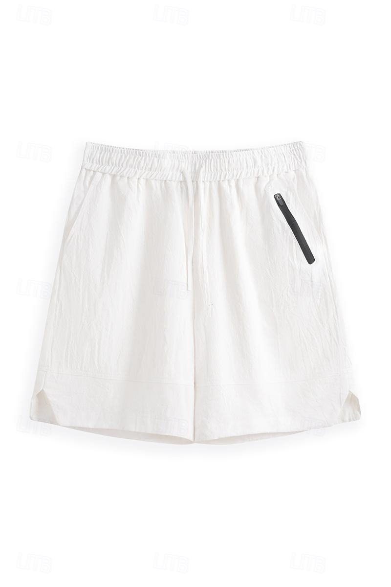 Men's Shorts Linen Shorts Summer Shorts Beach Shorts Pocket Drawstring Elastic Waist Plain Comfort Breathable Short Casual Daily Holiday Fashion Classic Style White Army Green 2025 - $24.99 –P1