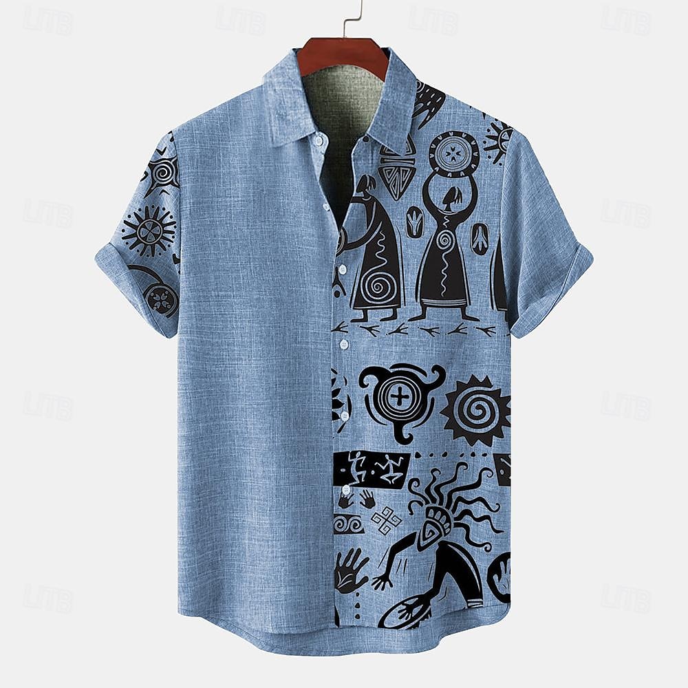 Homens Camisa Social camisa de linho camisas retrô camisa vintage Camisa étnica Diário Azul Verde Caqui Manga Curta Aberto para a Lateral Verão Primavera Roupa de 2026 por $25.99 –P8
