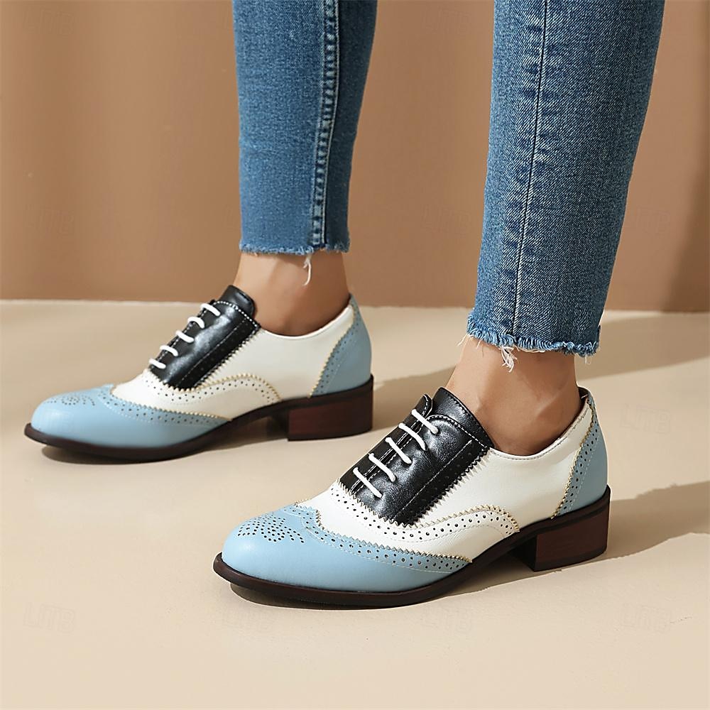 Damen Halbschuhe Retro Bullock Schuhe Täglich Farbblock Schnürsenkel Blockabsatz Runde Zehe Vintage Brautkleider schlicht Wanderschuhe PU Schnürsenkel Schwarzes Gold Schwarz / weiss Rosa 2025 - $59.99 –P14