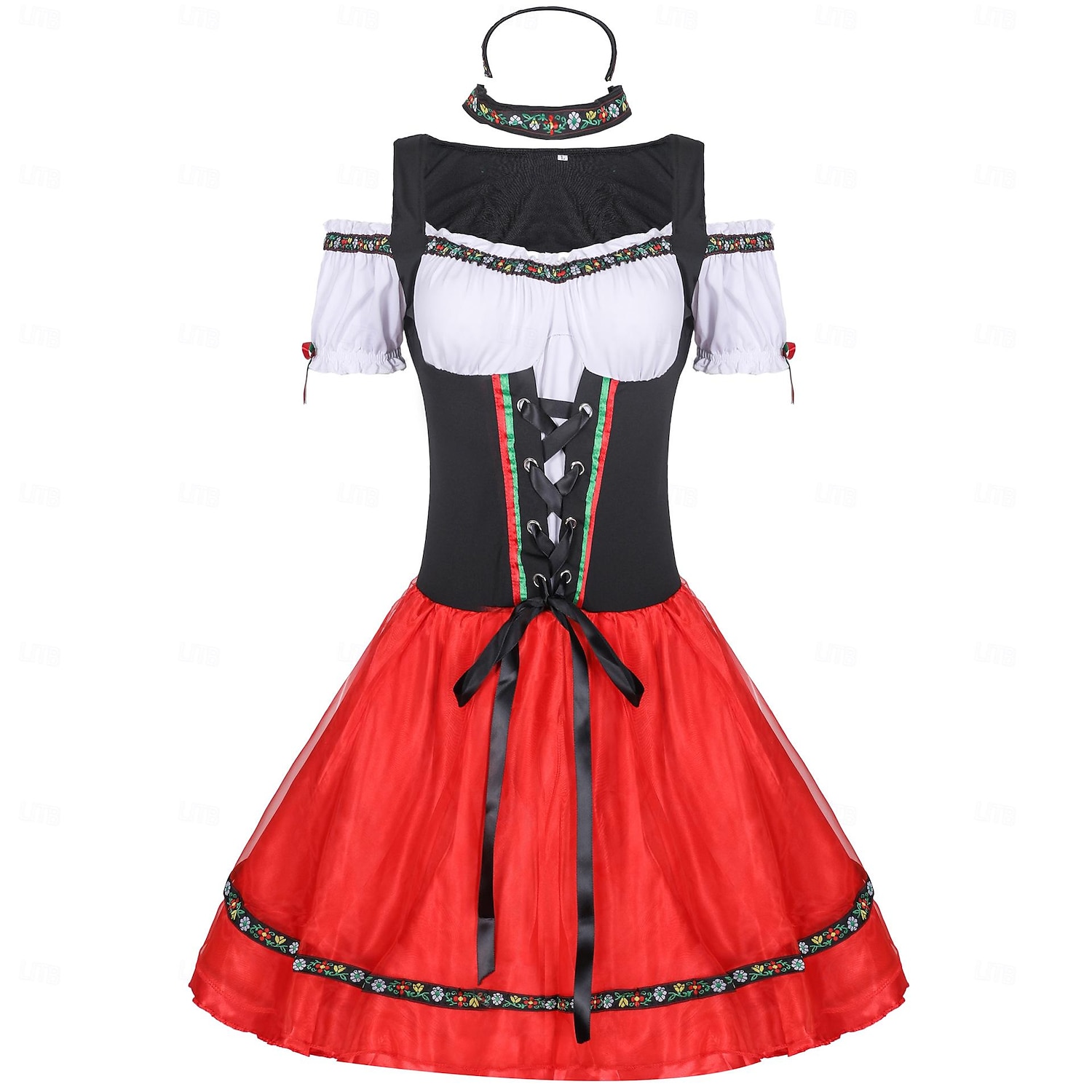 Oktoberfest Lapper Dirndl Trachtenkleader Hushjelp Sexy bayerske feriekjole Enger Dame Ølfestivalen Oktoberfest-kostyme Dirndl Tradisjonell stil klut Kjole Sokker Pannebånd 2025 - $41.99 –P4