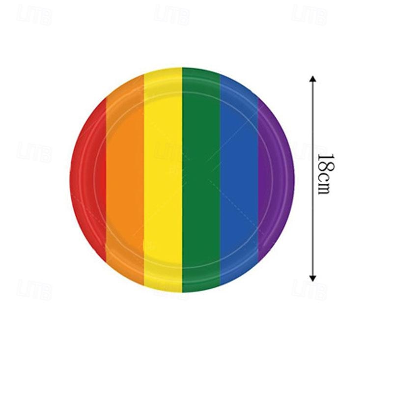 LGBT June Rainbow Party Disposable Paper Plate Set Colorful Stripe Party Disposable Tableware 2025 - $38.99 –P7