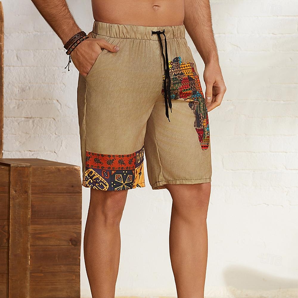 shorts masculinos shorts de verão shorts de praia com cordão cintura elástica mapa africano impressão estilo étnico respirável macio curto casual diário férias roupas de grife de 2025 por $19.99 –P3