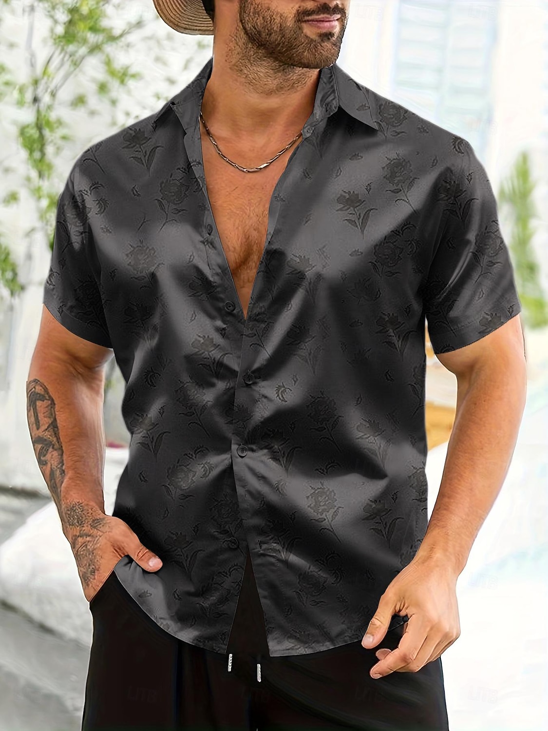 Men's Shirt Satin Shirt Summer Shirt Beach Wear Button Up Shirt Casual Shirt Black Red Green Short Sleeve Plain Collar Daily Vacation Clothing Apparel Fashion Casual Comfortable 2026 - $24.99 –P1
