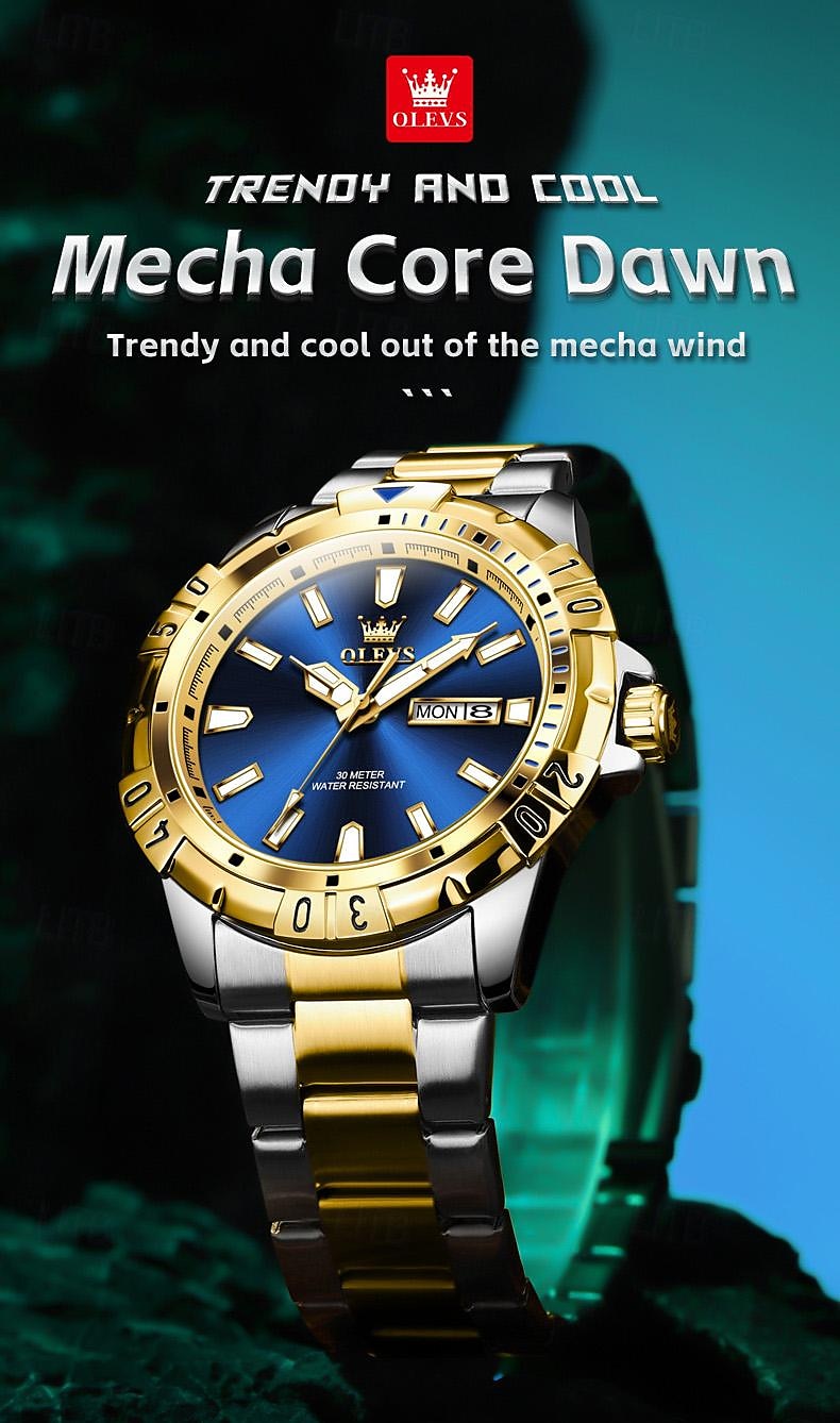 OLEVS Мужчины Кварцевые Мода Деловые Наручные часы Светящийся Календарь Дата Неделя ЗАЩИТА ОТ ВЛАГИ Стали Часы 2026 - $33.99 –P1