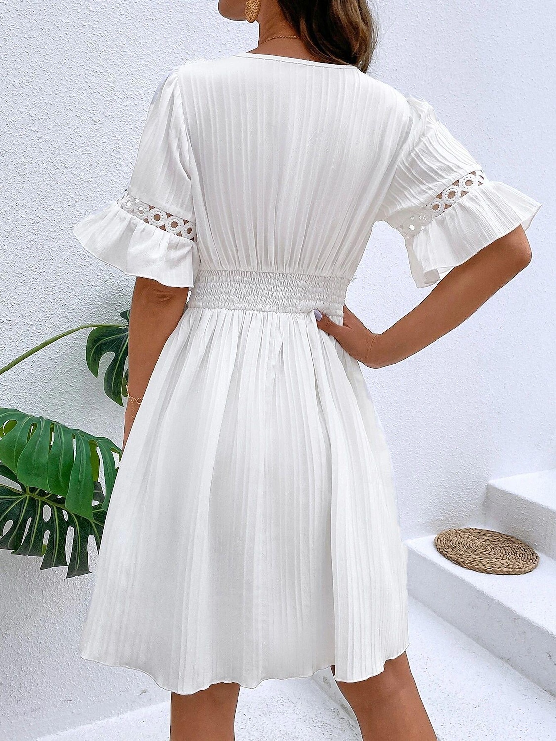 Women's Knee Length Dress Sundress Casual Dress Vacation Casual Boho Beach Party Date Regular Fit Plain Short Sleeve V Neck Blue White Yellow Red Summer Spring 2026 - $32.99 –P2