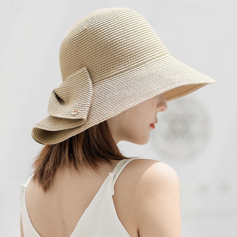 Dam Hatt Halmhatt Solhatt Bärbar Solskydd Andningsfunktion Gata Dagligen Helgen Rosett Ren färg 2025 - $16.99 –P3