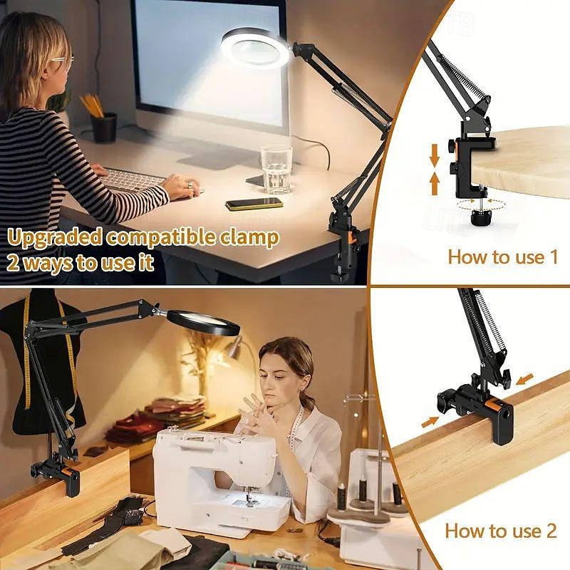 10X Magnifying Glass with Light Hands Free, 2-in-1 Stepless Dimmable LED Magnifying Desk Lamp with Stand, Craft Light Lamp with 3 Color Modes for Close Work Reading Repair Crafts 2025 - $43.99 –P2