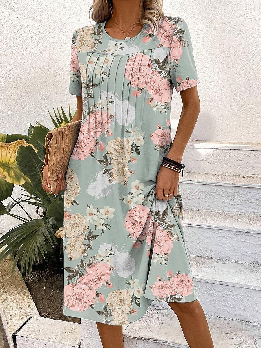 Frauen Mini Kleid Blumenmuster Rundhals Kurze Ärmel Sommer 2025 - $31.99 –P2
