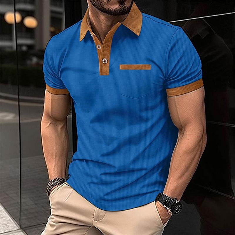 Herren Waffel-Poloshirt Golfhemd Arbeit Casual Kargen Kurzarm Basic Modern Farbblock Patchwork Taste Frühling Sommer Regular Fit Schwarz Weiß Blau Khaki Grau Waffel-Poloshirt 2025 - $18.99 –P5