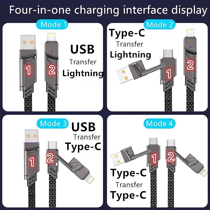 4 In 1 USB Type C Data Cable Fast Charging For iPhone 15 14 13 12 11 Samsung Xiaomi Redmi Huawei Wire Cable Fast Charger 2025 - $12.99 –P5
