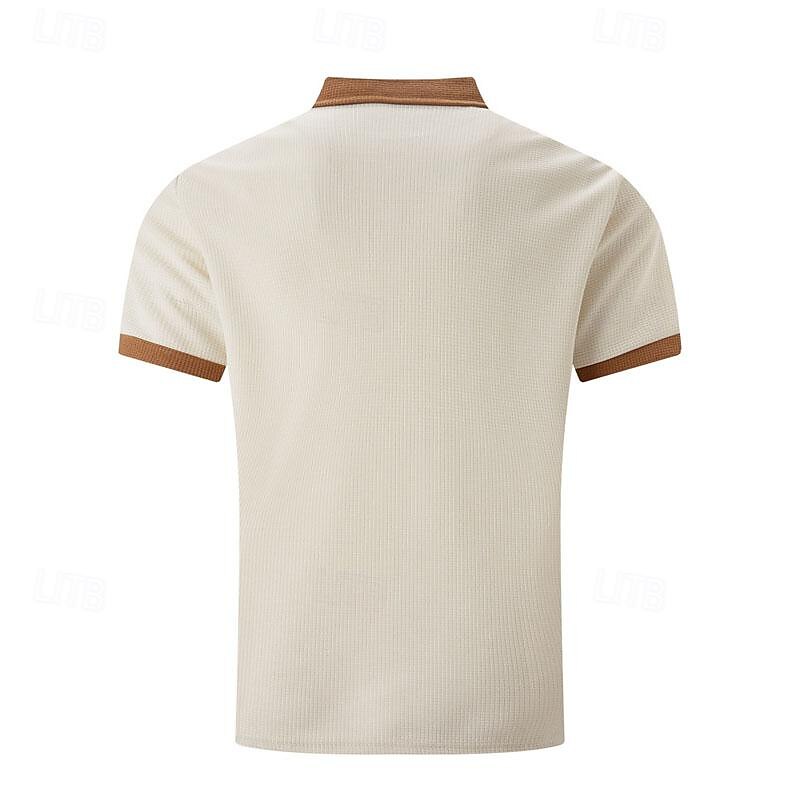 Herren Waffel-Poloshirt Golfhemd Arbeit Casual Kargen Kurzarm Basic Modern Farbblock Patchwork Taste Frühling Sommer Regular Fit Schwarz Weiß Blau Khaki Grau Waffel-Poloshirt 2025 - $18.99 –P7