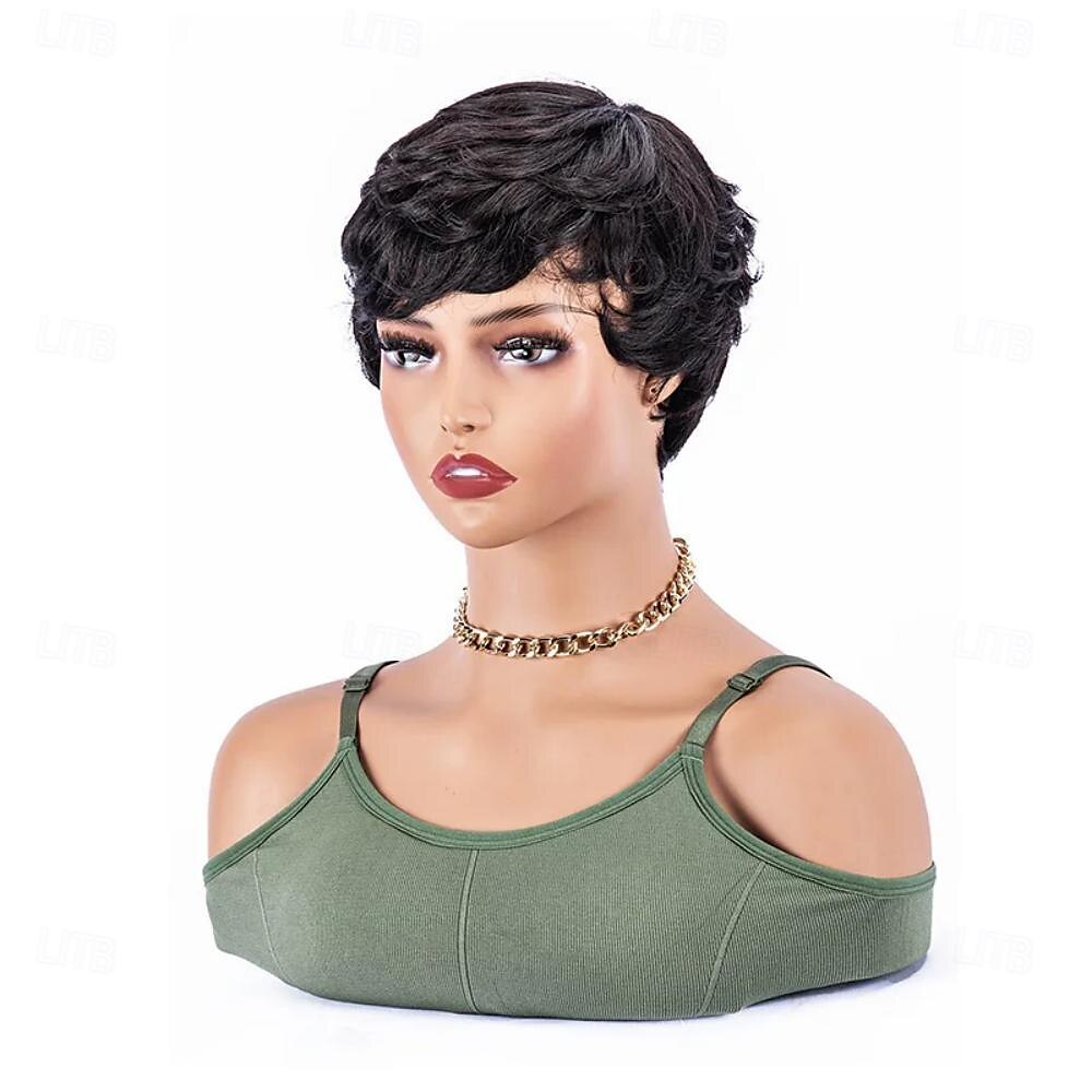 parrucche di capelli umani con frangia capelli corti neri ondulati a macchina per parrucche da donna nera del 2025 a $47.99 –P2