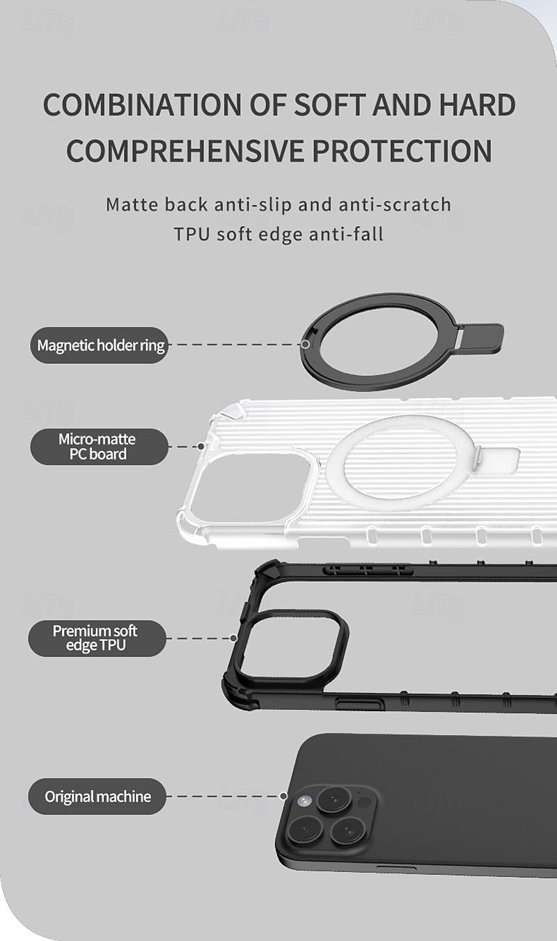 Phone Case For iPhone 16 iPhone 15 Pro Max Plus iPhone 14 13 12 11 Pro Max Plus Back Cover with Stand Holder Support Wireless Charging Shockproof TPU PC 2025 - $18.99 –P13