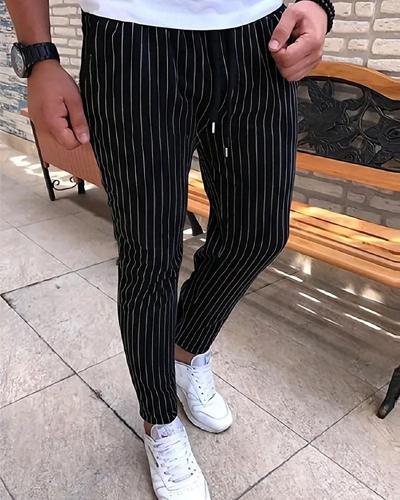 Homens Calças Calça verão Calça casual Bolsos Com Cordão Cintura elástica Listra Conforto Trabalho O negócio Diário Moda Estilo Clássico Preto Azul Real Micro-Elástica de 2025 por $25.99 –P5
