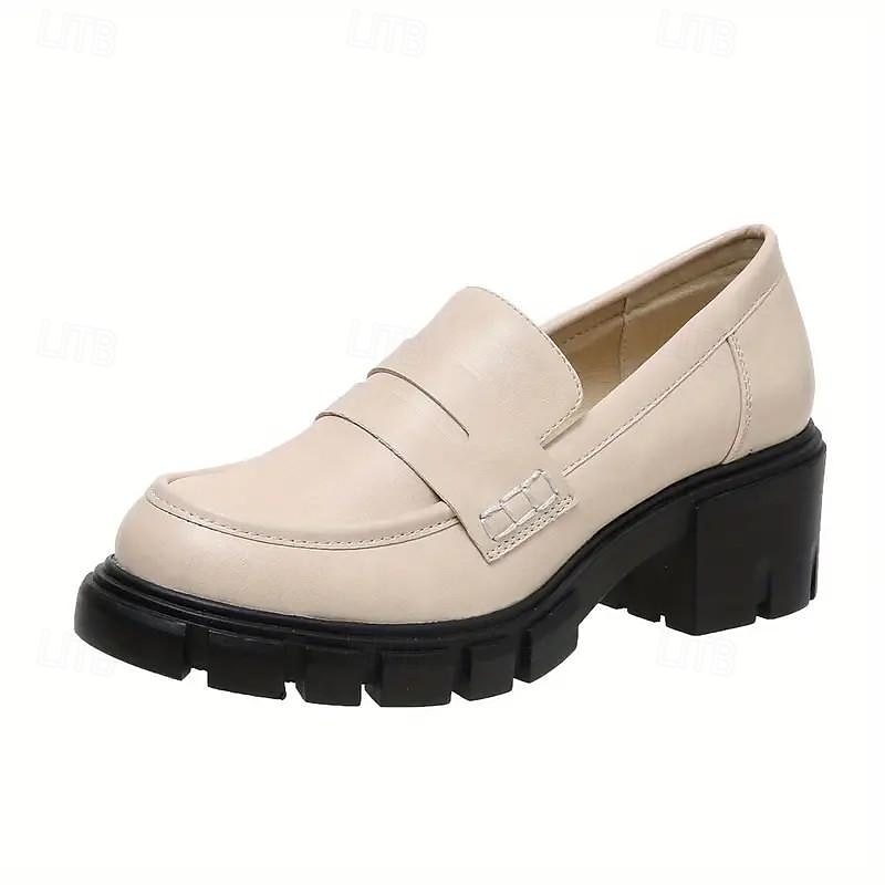 tjocka plattformsloafers för kvinnor – svarta slip-on skor med rund tåsula för vardags- och kontorskläder 2025 - $42.99 –P12