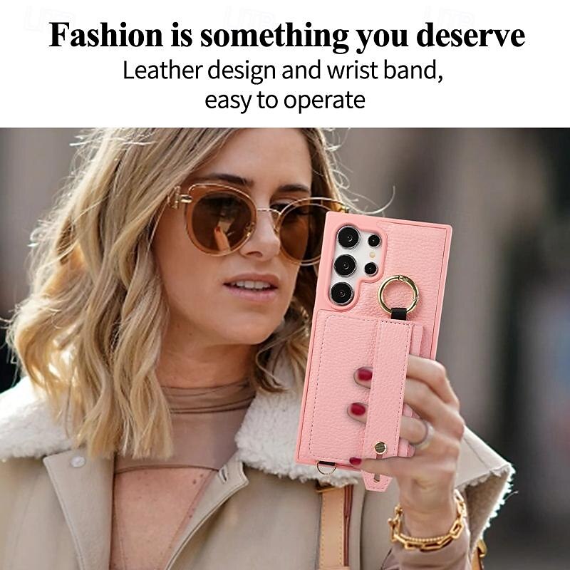 telefoon hoesje Voor Samsung Galaxy S25 Ultra S24 Ultra Plus S23 Ultra Plus S22 PlusUltra Achterkant met standaard met polsband Kaartsleuf Retro TPU Metaal PU-nahka 2025 - $22.99 –P3
