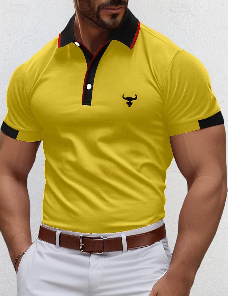Hombre Camisetas polo Camiseta de golf Casual Deportes Cuello polo acanalado Manga Corta Moda Básico Bloque de color Vaca Retazos Bordado Verano Ajuste regular Amarillo Rojo Azul Piscina Verde Trébol 2026 - $7.99 –P7