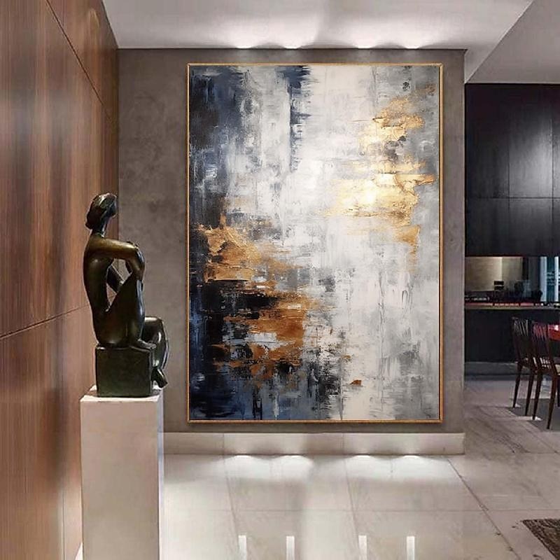 grijs goud getextureerd schilderijhandgemaakt abstract schilderij met de hand geschilderde goudfolie acrylschilderijen minimalistische kunstwerken muurkunst schilderij voor woonkamer slaapkamer 2025 - $116.99 –P6