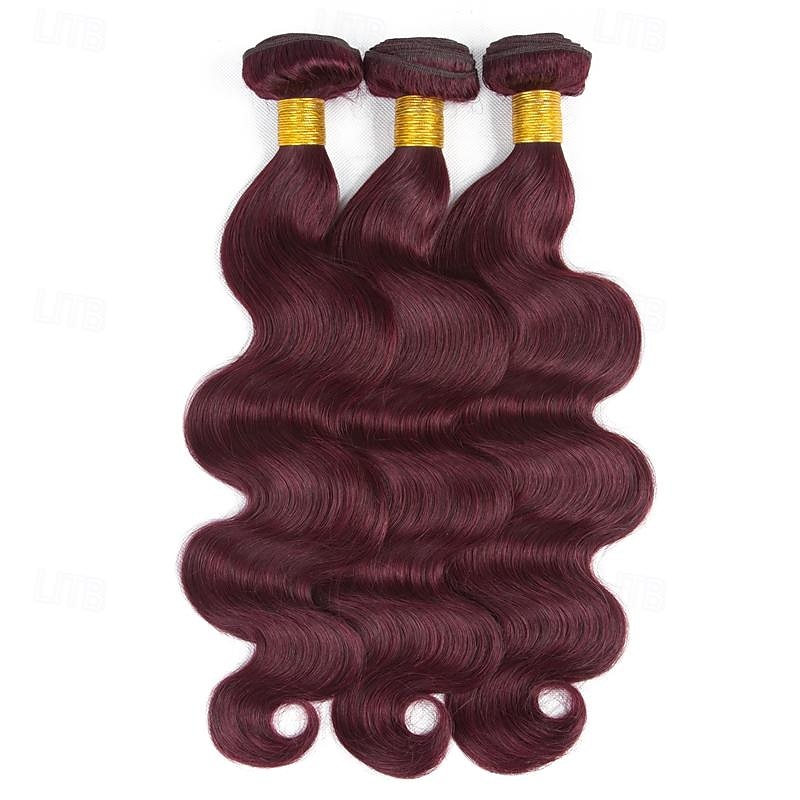 Burgunderrote Haarbündel mit Ombre-Farbe, brasilianisches 99j-Menschenhaar, gewelltes Echthaar, Weave-Bündel, Remy-Menschenhaar, Extensions, 3 Stück 2025 - $132.99 –P2