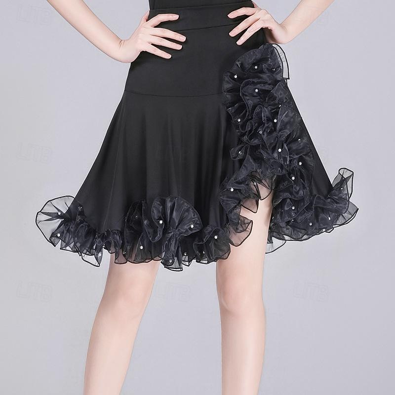 Jupe à franges de danse latine pour femme – demi-jupe asymétrique taille haute pour cha-cha, rumba &pratique/performance de jitterbug de 2025 ? $40.99 –P1