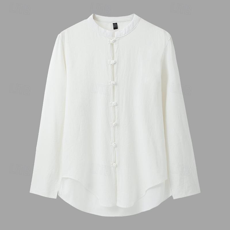 Da uomo Camicia Camicia di lino Camicia con colletto cinese Camicia con colletto alla coreana Camicia casual Camicia con Bottoni Semplice Casuale Quotidiano Nero Bianco Rosa Vino Manica Lunga del 2026 a $27.99 –P5