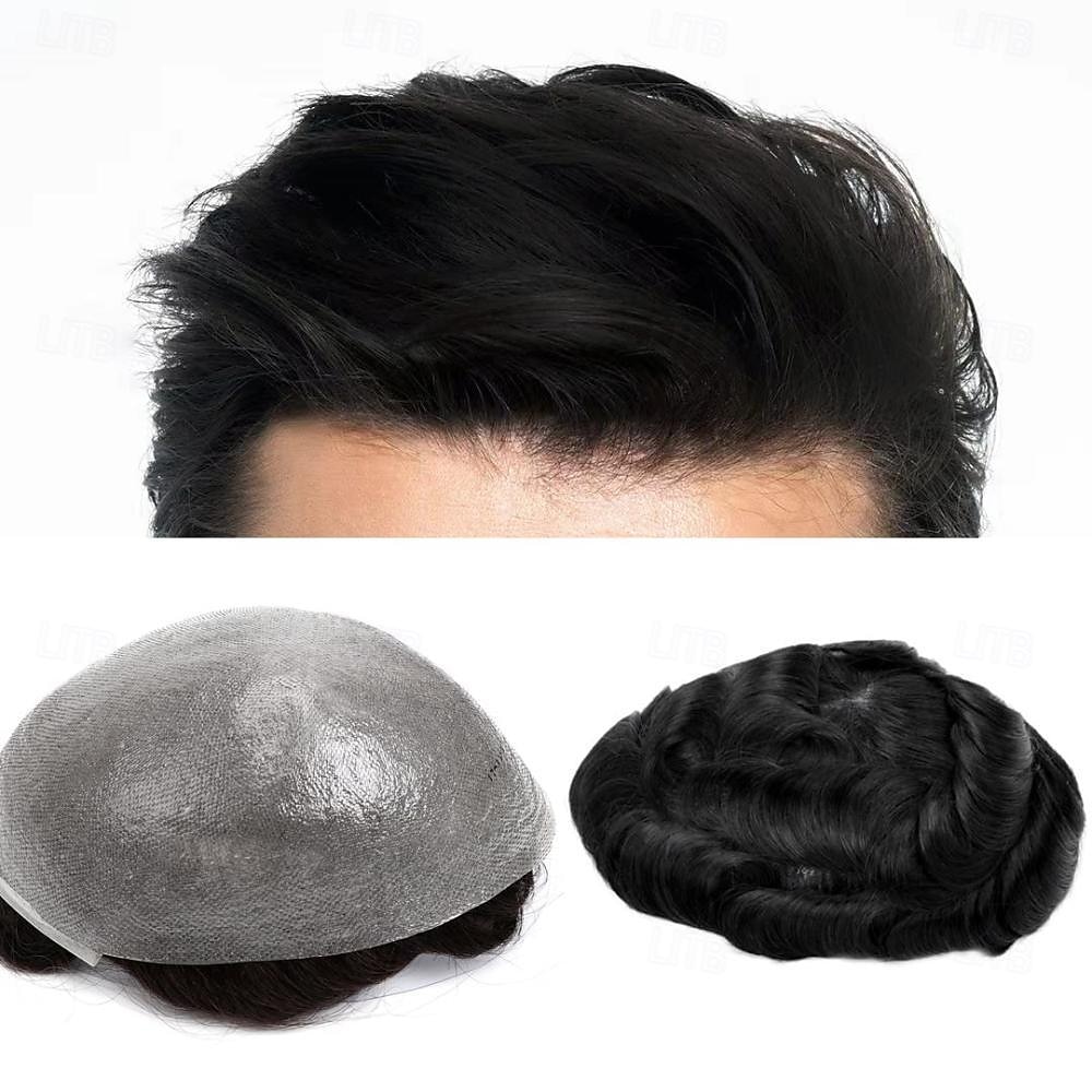 Peruca de 6 polegadas para homens, pele ultrafina, 8x10 polegadas, cabelo humano, densidade de luz preta natural, sistemas de substituição de peruca masculina 8x10 de 2026 por $219.79 –P1
