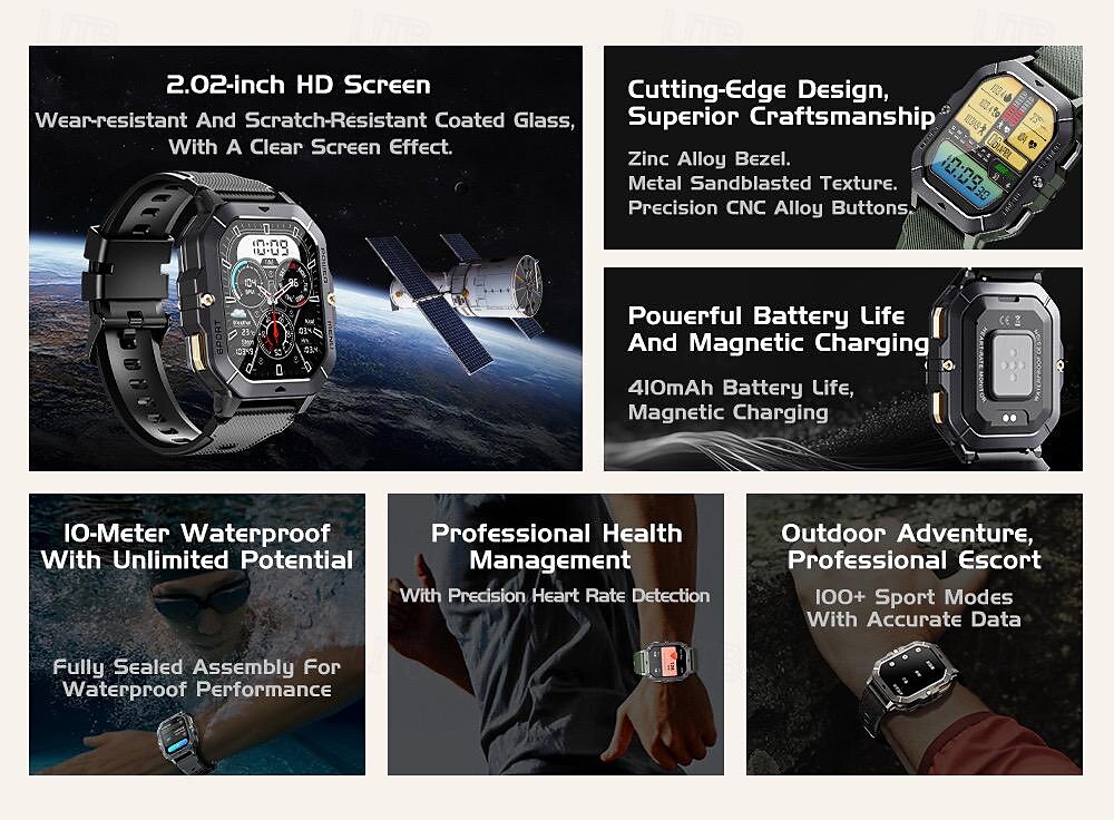 696 C28 Smart Watch 2.02 inch Smart Band Fitness Bracelet Bluetooth Pedometer Call Reminder Sleep Tracker Compatible with Android iOS Men Hands-Free Calls Message Reminder IP 67 42mm Watch Case 2025 - $52.99 –P3