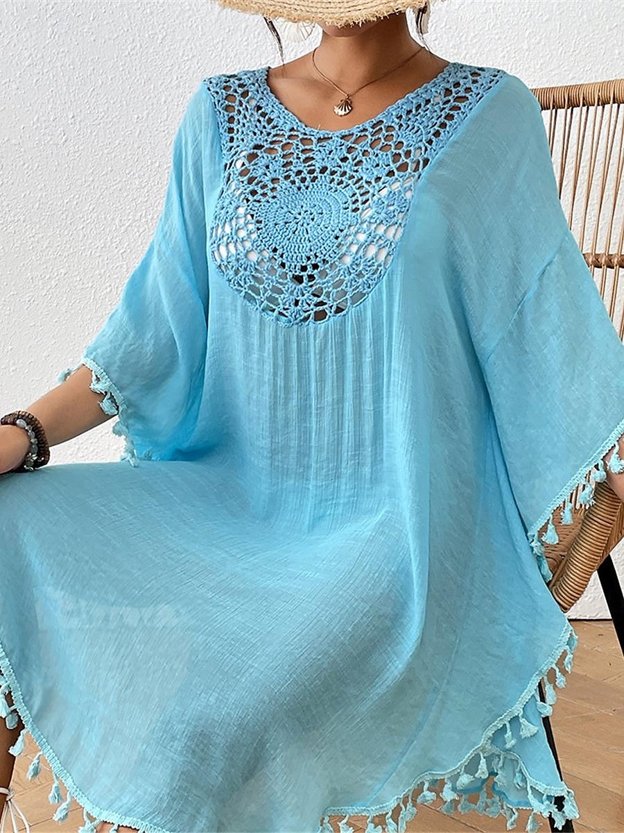 Damen Minikleid Weißes Kleid Spitzenkleid Hemdblusenkleid Sommerkleid Streetwear Basic Lässig Urlaub Straße Ferien Normale Passform Dreiviertelarm Rundhalsausschnitt Schwarz Weiß Blau Orange Sommer 2025 - $41.99 –P16