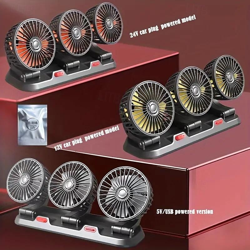 Тройной 12V/24V USB автомобильный вентилятор - мощное охлаждение и циркуляция воздуха для комфорта в автомобиле на длинных поездках 2025 - $35.99 –P5