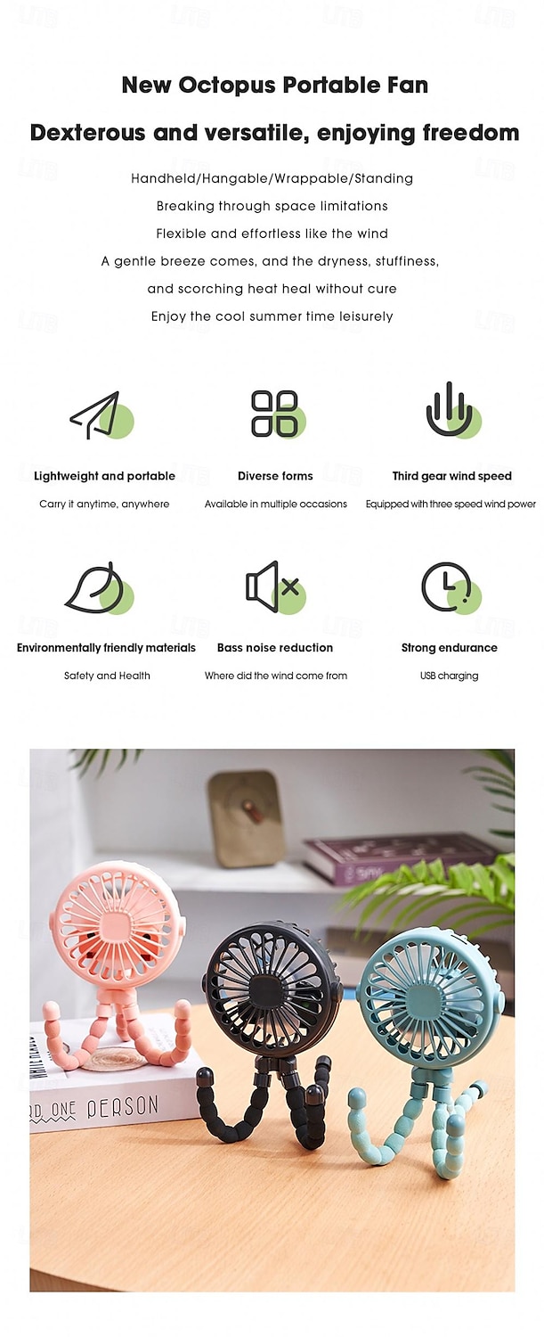 Octopus Fan Easy to Carry Multi-Functional Folding Office Desktop Outdoor Camping Stroller Handheld Fan Baby Stroller Fan Hand Held Bicycle Portable FanVentilator Silent Outdoor Cooler Neck Fan 2025 - $15.49 –P2