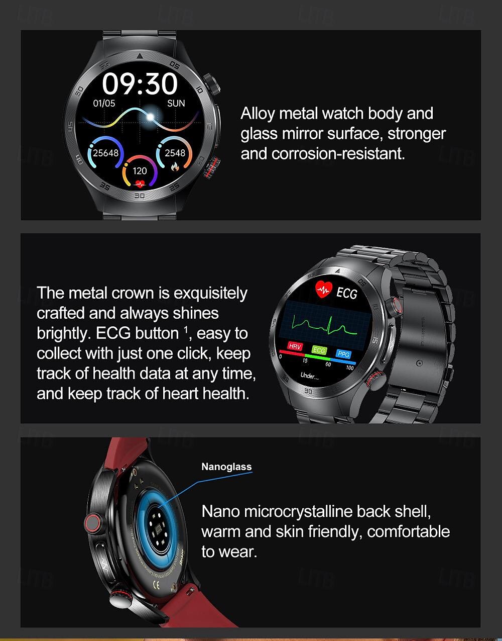 696 E800 Smart Watch 1.49 inch Smart Band Fitness Bracelet Bluetooth ECG+PPG Temperature Monitoring Pedometer Compatible with Android iOS Men Hands-Free Calls Message Reminder IP 67 46mm Watch Case 2025 - $96.99 –P4