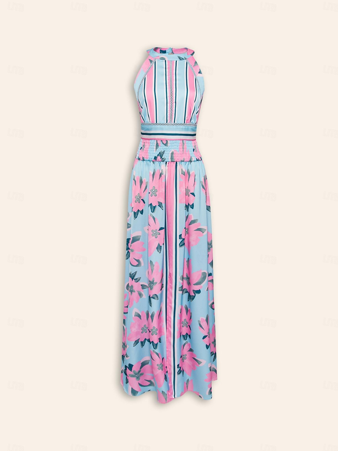 Damen Neckholder-Kleid Kleid drucken Maxidress Gelb Blau Ärmellos Blumen / Pflanzen Rückenfrei Elastische Taille Print Sommer Halfterhals Urlaub XS S M 2025 - $119.99 –P5