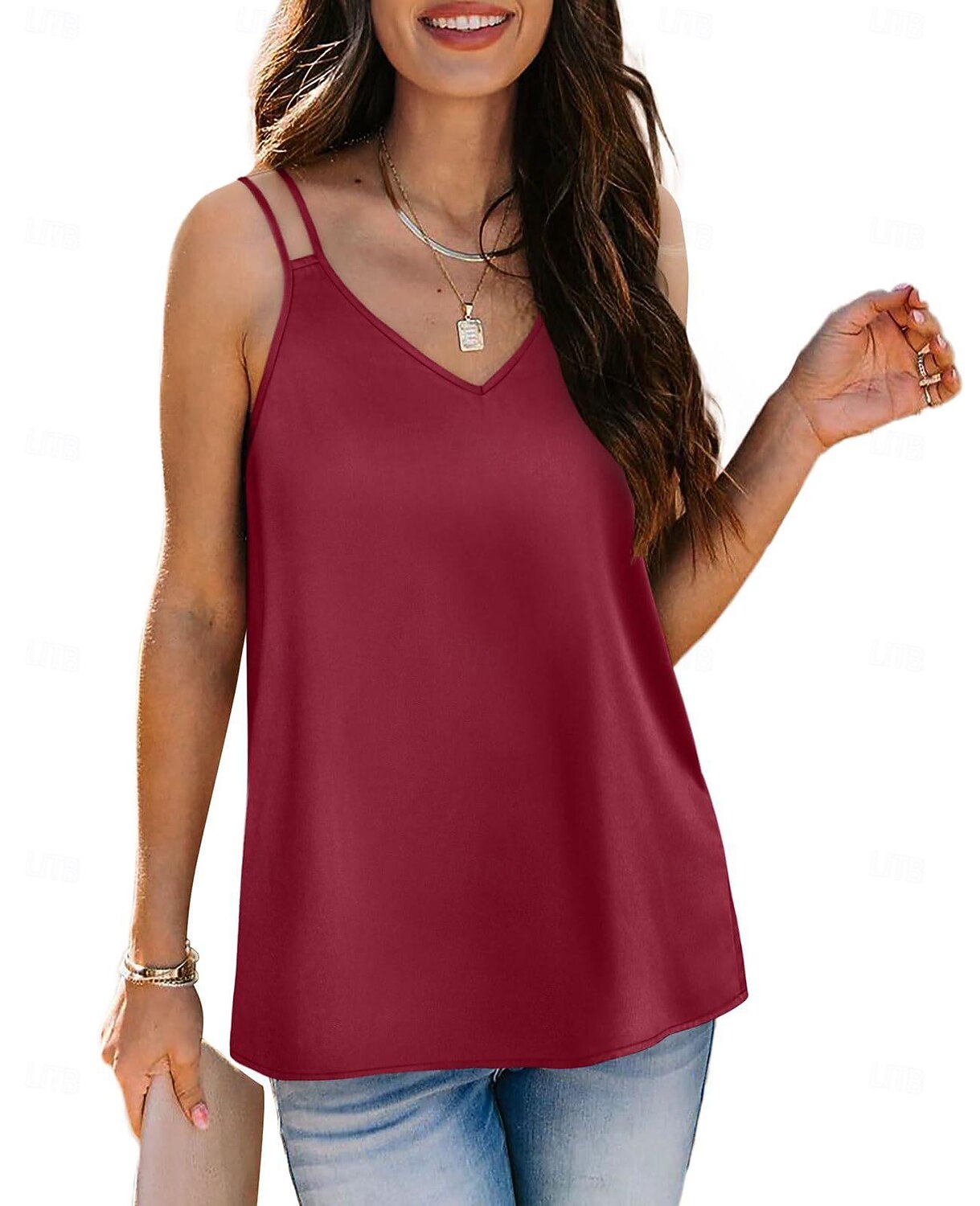 Damen Cami Tank Top Lässig Ärmellos Reguläre Tops V-Ausschnitt Urlaub Täglich Weiß Wein Grün Beige Sommer 2025 - $22.99 –P9