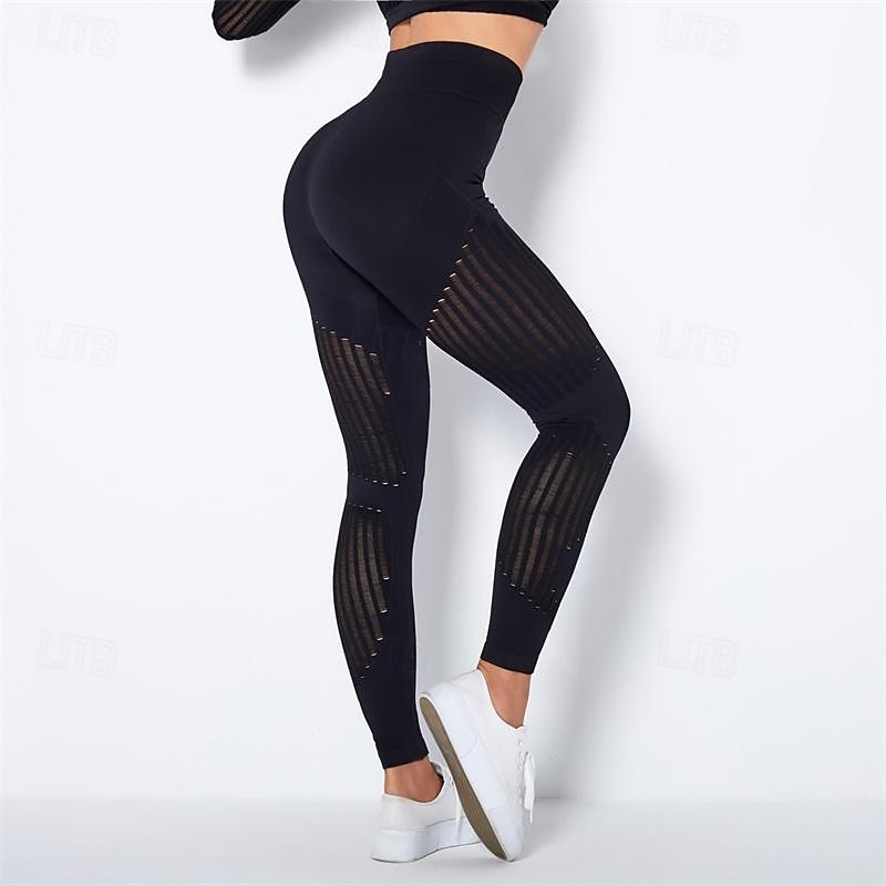Women's Yoga Pants Yoga Leggings Mesh Patchwork High Waist Yoga Gym Workout Pilates Tights Color Block Dark Grey Black Army Green Spandex Sports Activewear Stretchy Slim 2025 - $25.99 –P17