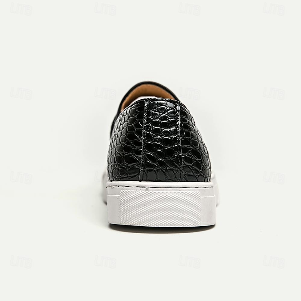 pánské střapcové mokasíny s krokodýlím vzorem se slip-on designem – ležérní boty z umělé kůže s bílou podrážkou 2025 - $54.99 –P3