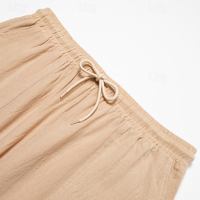 Men's Linen Shorts Summer Shorts Beach Shorts Capri Pants Drawstring Elastic Waist Front Pocket Solid Color Daily Going out Stylish Classic Black Blue 2025 - $18.49 –P5