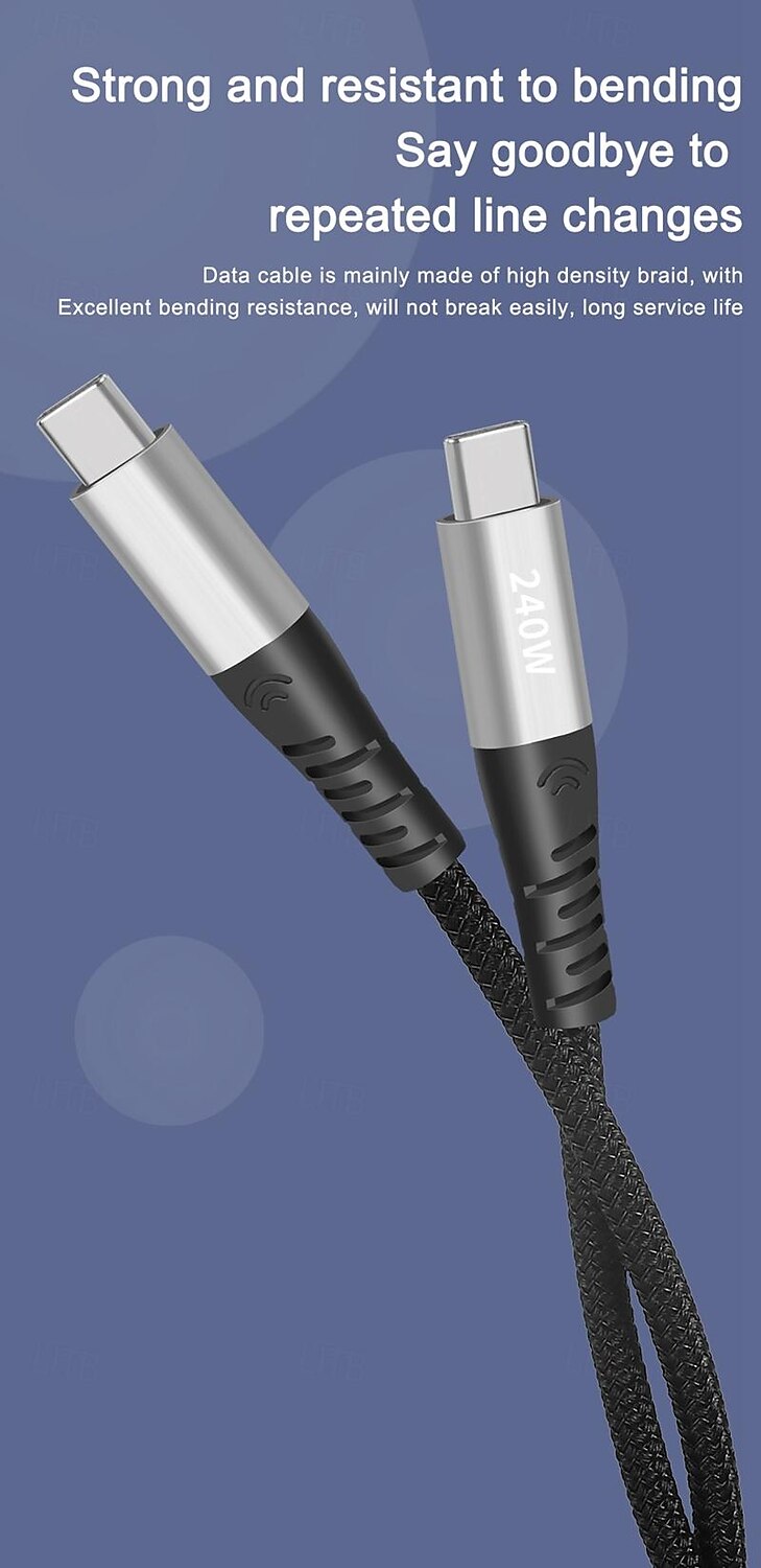 1 упаковка Кабель USB 3.0 100 Вт 3,3 фута USB-C на USB-C 6 A Кабель для зарядки Быстрая зарядка Высокая скорость передачи данных нейлон плетеный Прямой угол Прочный Назначение Macbook iPad Samsung 2025 - $15.99 –P5