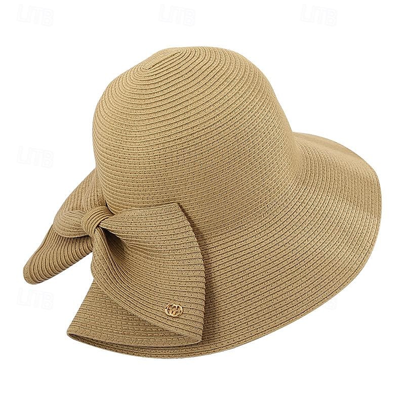 Dam Hatt Halmhatt Solhatt Bärbar Solskydd Andningsfunktion Gata Dagligen Helgen Rosett Ren färg 2025 - $16.99 –P1