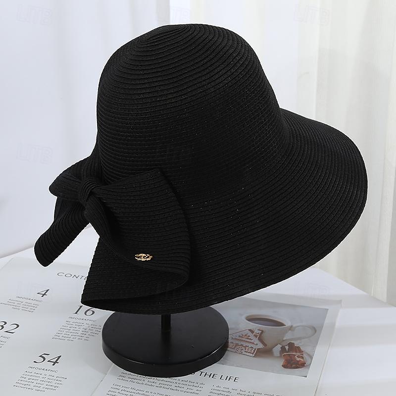 Dam Hatt Halmhatt Solhatt Bärbar Solskydd Andningsfunktion Gata Dagligen Helgen Rosett Ren färg 2025 - $16.99 –P5