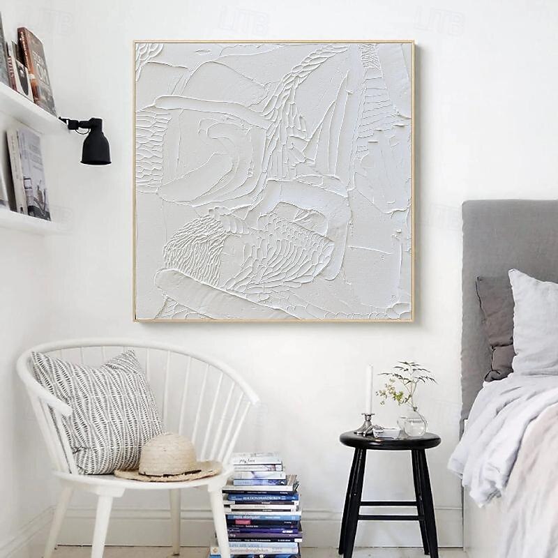 peint à la main 3d texturé blanc peinture abstraite sur toile 3d texturé art mural boho moderne toile art salon décor pattle couteau peinture à l'huile décor à la maison hôtel pièce d'art de 2025 ? $116.99 –P6