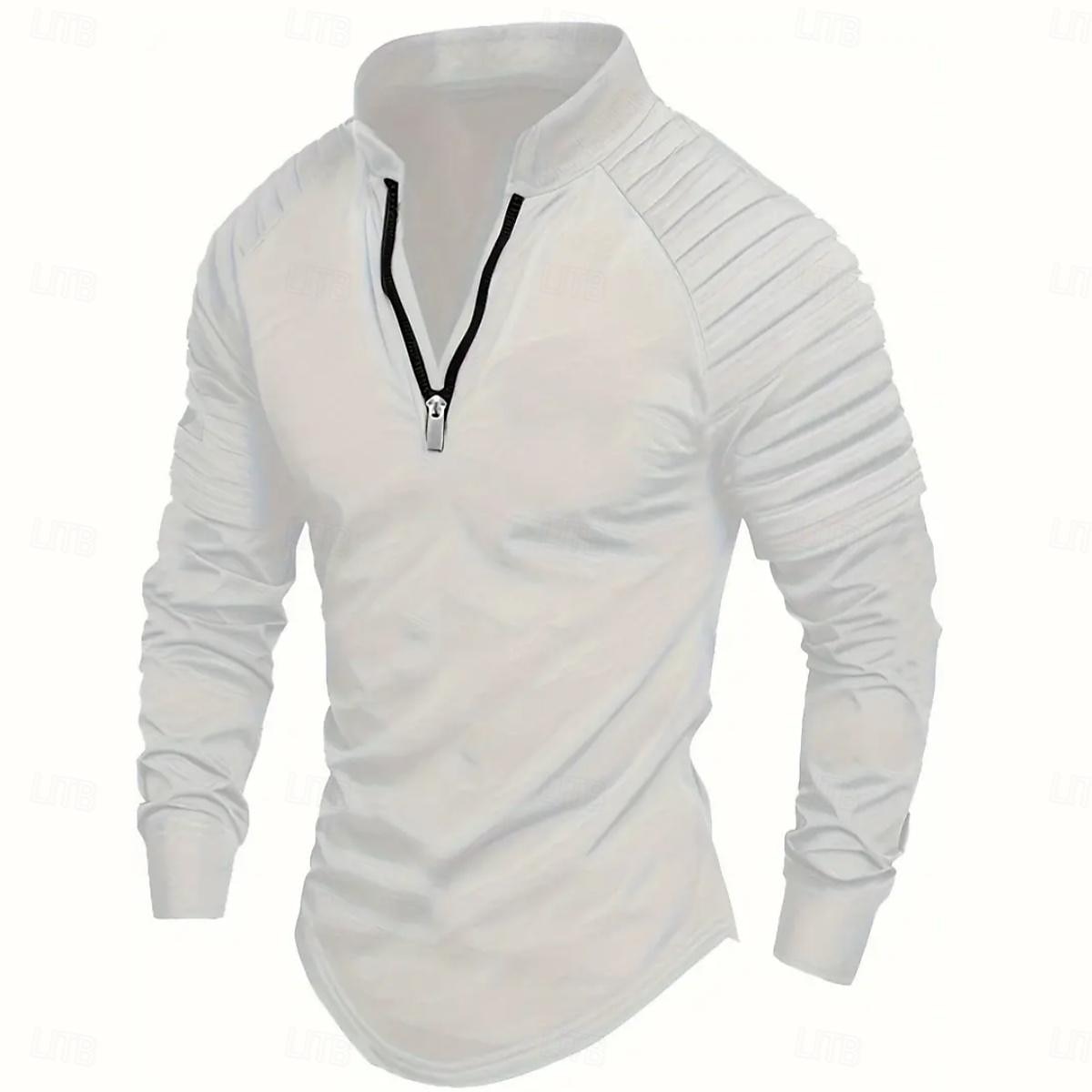 Homens Camiseta T-shirt Manga Longa Quarter Zip Verão Côr Sólida Moda Designer Básico Zíper Ao ar livre Férias Trabalho Azul marinho Preto Branco Top Tee para Homens de 2025 por GBP £19 –P10