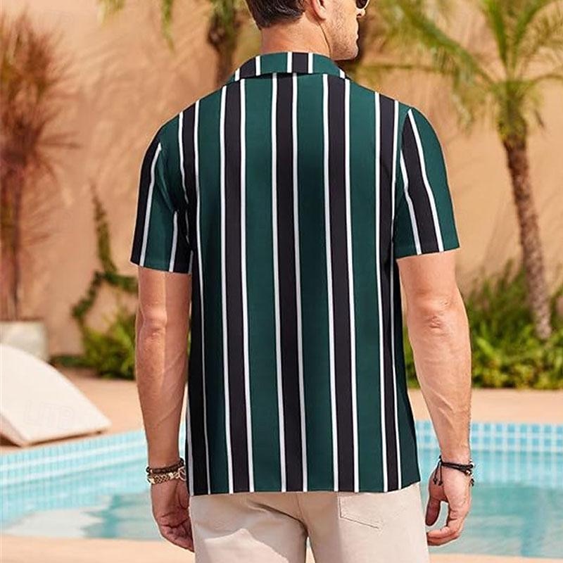 Hombre Camisa Camisa de verano Camisa casual Camisa de playa Abotonar la camisa Camisas de rayas Azul Piscina Verde Trébol Chocolate Café Manga Corta Rayas cuello de campamento Vacaciones Hawaiano 2025 - $15.49 –P7