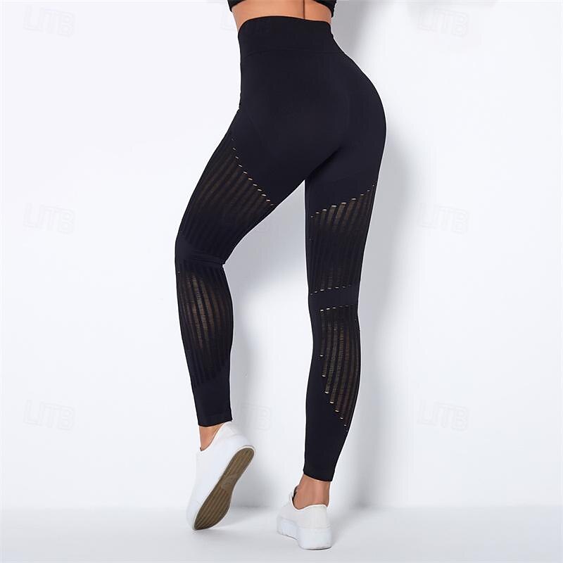 Women's Yoga Pants Yoga Leggings Mesh Patchwork High Waist Yoga Gym Workout Pilates Tights Color Block Dark Grey Black Army Green Spandex Sports Activewear Stretchy Slim 2025 - $25.99 –P16