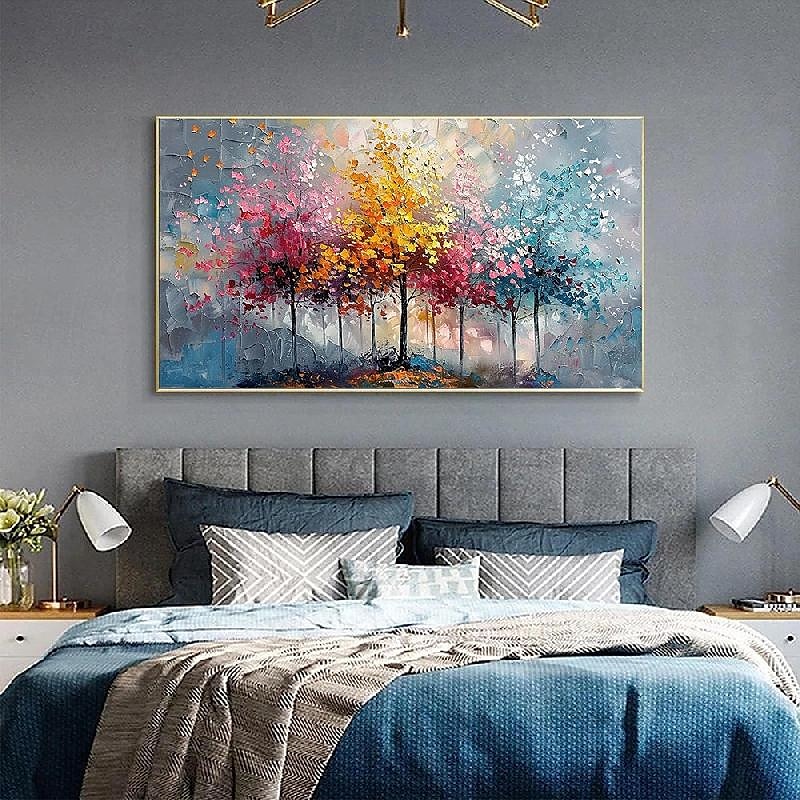 bunte Bäume Ölgemälde auf Leinwand große handgemalte Wandkunst abstrakte Wald Ölgemälde Wandkunst Landschaft Ölgemälde moderne Blumen Baum Gemälde für Wohnzimmer Wohnkultur Geschenk 2025 - $125.99 –P14
